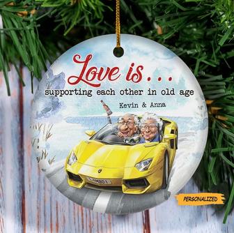 Funny Old Couple Driving Car, Personalized Custom Christmas Ornament, Gift For Sport Car Lovers, Old Couple Ornament, Couple Gift - Thegiftio UK