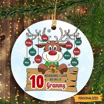 Grandma Christmas Reindeer Personalized Circle Ceramic Ornament, Custom Christmas Gif, Gift For Grandma, Grandparent Ornament - Thegiftio UK