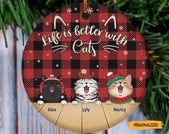 Happy Cat On Christmas Day, Personalized Cat Circle Ornament, Gift For Cat Lovers, Cat Owners Gift, Christmas Tree Decorations, Funny Gift - Thegiftio