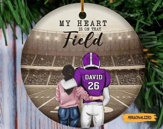 My Heart Is On That Field, Personalized Custom Football Player Christmas Ornament, Christmas Gift For Couple, Football Mom, Football Players - Thegiftio UK