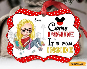 Come Inside It’s Fun Inside, Personalized Knitting And Crocheting Medallion Aluminium Ornament, Gift For Knitting Lovers, Gift For Her - Thegiftio UK