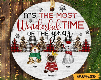 It’s The Most Wonderful Time Of The Year Personalized Circle Ornament, Christmas Gift for Cat Lovers, Cat Owner Gift, Cat Lover Ornament - Thegiftio