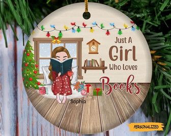 Just A Girl Who Loves Books, Personalized Ornament, Christmas Gift For Woman, Book Lovers, Reader, Custom Girl Lover Book Ornament - Thegiftio