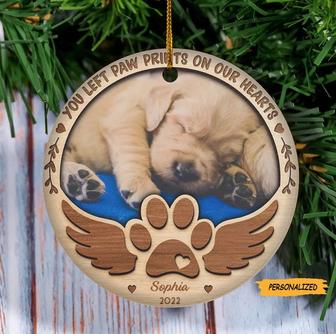 You Left Paw Prints On My Heart, Personalized Custom Photo Christmas Ornament, Upload Image, Memorial Gift, Christmas Gift for Loss Of Dog - Thegiftio