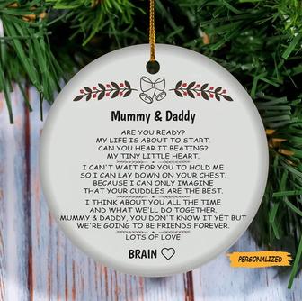 Letter From Baby Bump To Mummy & Daddy To Be, Personalized Custom Baby Name Christmas Ornament, Pregnancy Announcement Gift For Parent To Be