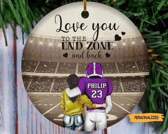 Love You To The End Zone And Back, Personalized Custom Football Couple Christmas Ornament, Christmas Gift For Couple, American Football - Thegiftio