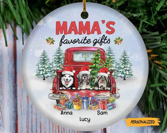 Mama Favorite Gifts, Personalized Dog Mom Xmas Circle Ornament, Christmas Gift For Dog Lovers, Custom Dog Ornament, Dog Owners Gift - Thegiftio