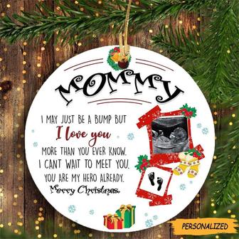 I May Just Be a Bump Personalized Circle Ornament with Sonogram, Gift for Mommy to be, New Mom Gift, Bump's First Christmas, Pregnancy Gift - Thegiftio