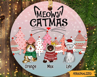 Meowy Catmas Circle Ceramic Ornament, Personalized Cat Breeds Ornament, Cat Lovers Gifts, Custom Cat Ornament, Cat Owner Gift - Thegiftio UK