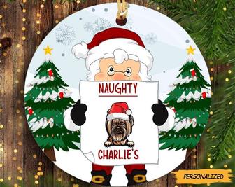 Naughty Dog Circle Ceramic Ornament, Personalized Dog Lovers Decorative Christmas Ornament, Dog Owner Gift, Pet Lover Gift, Custom Dog Gift - Thegiftio UK