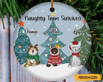 Naughty Team Survivor Circle Ceramic Ornament, Personalized Cat Lovers Decorative Christmas Ornament, Cat Owner Gift, Custom Cat Gifts - Thegiftio