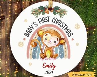 Personalized Baby First Christmas Animal Jungle Circle Ornament, New Mom And Dad Gift, New Parent Gift, Baby Shower gift, Gift For Baby - Thegiftio UK