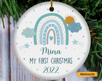 Personalized Baby’s First Christmas Ornament, Baby’s First Ornament, Pastel Rainbow Ornament, Baby Girl Gift, New Baby Gift, Christmas Gift - Thegiftio