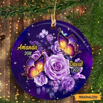 Personalized Butterfly Memorial Mom Dad Circle Ornament, Memorial Gift, Gift For Mom, Memorial Gift Dad, Family Memorial, Remembrance Gifts - Thegiftio