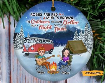 Personalized Camping Couple Xmas Ceramic Ornament, Christmas Gift For Couple, Camping Lover, Husband And Wife Camping Partners For Life - Thegiftio