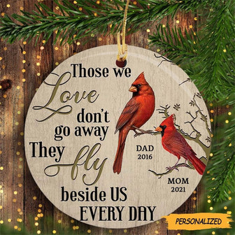 Personalized Cardinal Memorial Mom Dad Circle Ornament, Gift For Mom, Memorial Gift Dad, Remembrance Gift, Bereavement Gift - Thegiftio