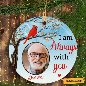Personalized Cardinal Memorial Mom Dad Circle Ornament, Custom Memorial Photo Ornament, Memorial Gift, Gift For Mom Dad, Remembrance Gift - Thegiftio