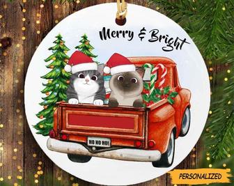Personalized Christmas Cat Red Truck Circle Ornament, Gift for Cat Lover, Custom Cat Ornament, Cat Lovers Gift, Cat Christmas Gift - Thegiftio UK