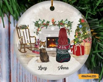 Personalized Christmas Girl With Dog Ornament, Christmas Gift For Dog Mom Ornament, Xmas Dog Lover Gift, Christmas Ornament, Dog Owner Gift - Thegiftio UK