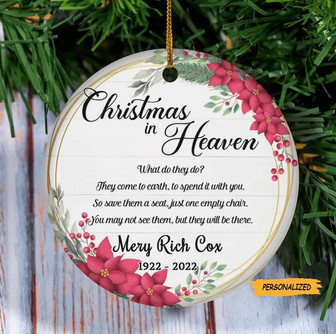 Personalized Christmas in Heaven Ornament, Custom Christmas Memorial Ornament, Memorial Keepsake, Loss of Loved One, Sympathy Gift