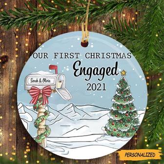 Personalized Couple Name First Christmas Engaged Circle Ornament, Anniversary Gift, Couple Gift, Engagement Gift, Gift Christmas For Couple - Thegiftio
