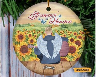 Personalized Custom Guitar Circle Acrylic Ornament, Memorial Gift Idea For Christmas, Playing for Angels, Memorial Ornament,Remembrance Gift - Thegiftio