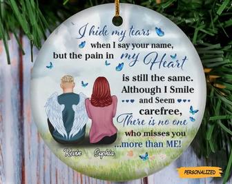Personalized Custom Memorial Couple Circle Ornament, Memorial Gift Idea For Couple, I Hide My Tears When I Say Your Name, Memorial Ornament - Thegiftio UK