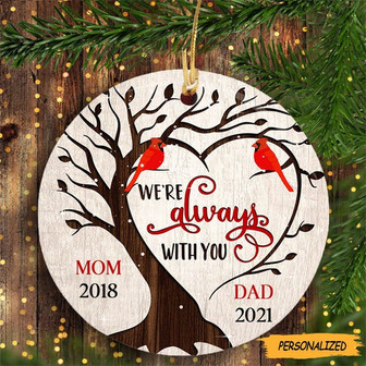 Personalized Dad And Mom Cardinal Memorial Circle Ornament, Gift For Mom, Memorial Gift Dad, Remembrance Gift, Custom Memorial Ornament - Thegiftio UK