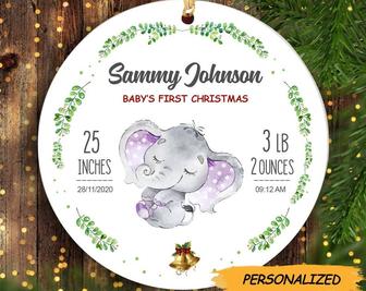 Personalized Elephant Baby First Christmas Circle Ornament, New Parent Gift, Baby First Christmas, Gift For Parents, Custom Elephant Baby - Thegiftio UK