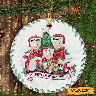 Personalized Family Of 3 Christmas Ornament, New Parents Gift, Opening Christmas Presents Family Member Ornament, Our First Christmas - Thegiftio UK