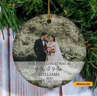 Personalized First Christmas Married Ornament, Custom Couple Photo Upload Ornament, Our First Christmas as Mr and Mrs Ornament, Married Gift - Thegiftio UK