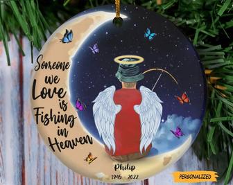 Personalized Fishing In Heaven Moon Circle Ornament, Memorial Gift Idea For Dad/Husband, Fishing Lover, Someone We Love Is Fishing In Heaven - Thegiftio UK