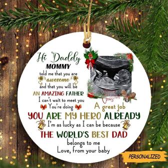 Personalized Gift For Daddy To Be Amazing Father The World’s Best Dad Belongs To Me Ornament, Bump's First Christmas, New Dad Gift - Thegiftio UK