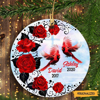 Personalized Memorial Mom Dad Grandma Grandpa Cardinal Christmas Circle Ornament, Gift For Mom, Memorial Gift Dad, Remembrance Gift - Thegiftio