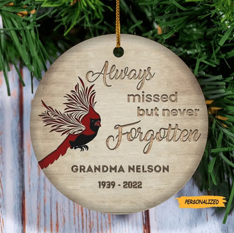 Personalized Memorial Ornament, Always Missed But Never Forgotten, Cardinal Memorial Christmas Ornament, Loss of Loved One, Memorial Gift - Thegiftio
