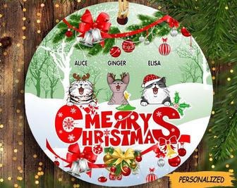 Personalized Merry Christmas Circle Ceramic Ornament, Personalized Cat Lovers Gift, Cat Lovers Gift, Christmas Tree Decorations
