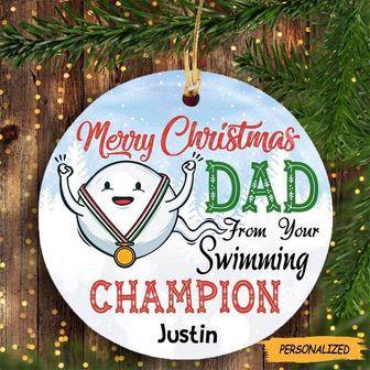 Personalized Merry Christmas Dad From Swimming Champion Ornament, Gift For New Dad, New Dad Gift, Pregnancy Gift, Dad To Be - Thegiftio UK