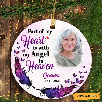 Personalized Mom Dad Memorial Heaven Christmas Circle Ornament, Photo Ornament, Remembrance Gift, Gift For Mom, Memorial Gift Dad - Thegiftio