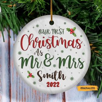 Personalized Mr Mrs Wedding Ornament, First Christmas Married Ornament, Ceramic Christmas Ornament, Wedding Gift, First Christmas Gift - Thegiftio UK