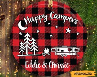 Personalized Name and RV Camping Happy Campers Circle Ornament, Camping Gift, Custom Camping Ornament, Gif For Couple Ornament - Thegiftio UK