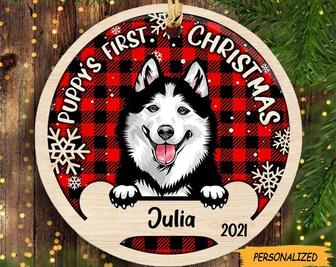 Personalized Puppy’s First Christmas Circle Ornament, Gift for Dog Lovers, Dog Owner Gift, Pet Lover Gift, Custom Dog Gift, Winter Dog - Thegiftio UK