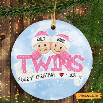 Personalized Twin Baby’s First Christmas Ornament, Pink Twin Girls Newborn Gift, New Parent Gift, Gift For Twins, Baby Girl Ornament - Thegiftio UK