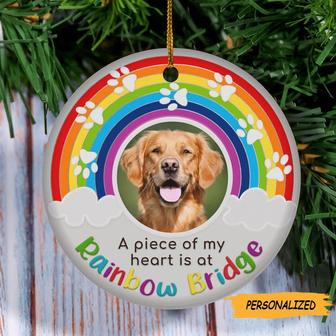 A Piece Of My Heart Is At Rainbow Bridge Personalized Upload Photo Circle Ornament, Christmas Gift For Dog Lover, Dog Owner Gift - Thegiftio UK