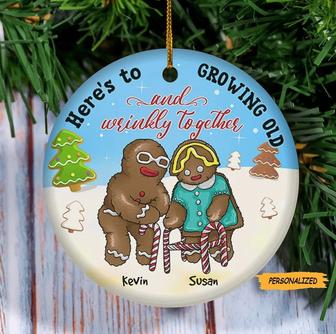 I Promise To Grab Your Butt, Personalized Funny Old Couple Christmas Ceramic Ornament, Gift For Old Couple, Custom Name Couple Ornament - Thegiftio UK