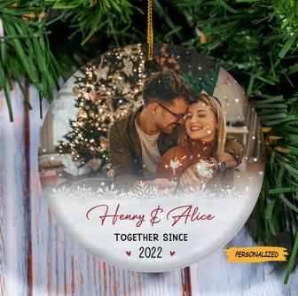 Together Since Personalized Custom Ceramic Photo Christmas Ornament, Upload Image, Gift For Couple, Anniversary, Engagement, Marriage Gift - Thegiftio