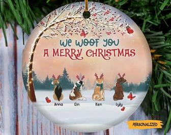 We Woof You A Merry Christmas, Personalized Dog Christmas Circle Ornament, Gift For Dog Lovers, Dog Owners Gift, Custom Funny Dog Ornament - Thegiftio UK