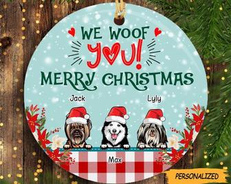 I Woof You Merry Christmas Personalized Dog Breeds Circle Ceramic Ornament, Xmas Gifts For Dog Lovers, Custom Dog Gift, Dog Lover Gift - Thegiftio UK