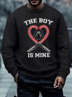 Men's The Boy Is Mine Funny Graphic Printing Crew Neck Casual Text Letters Sweatshirt - Seseable