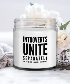 Funny Introvert Gift Introverts Unite Separately in Your Own Homes Candle Vanilla Scented Soy Wax Blend 9 oz. with Lid - Thegiftio UK