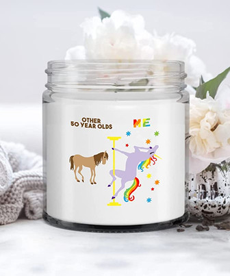 50th Birthday Other 50 Year Olds Vs Me Rainbow Unicorn Candle Vanilla Scented Soy Wax Blend 9 oz. with Lid - Thegiftio UK